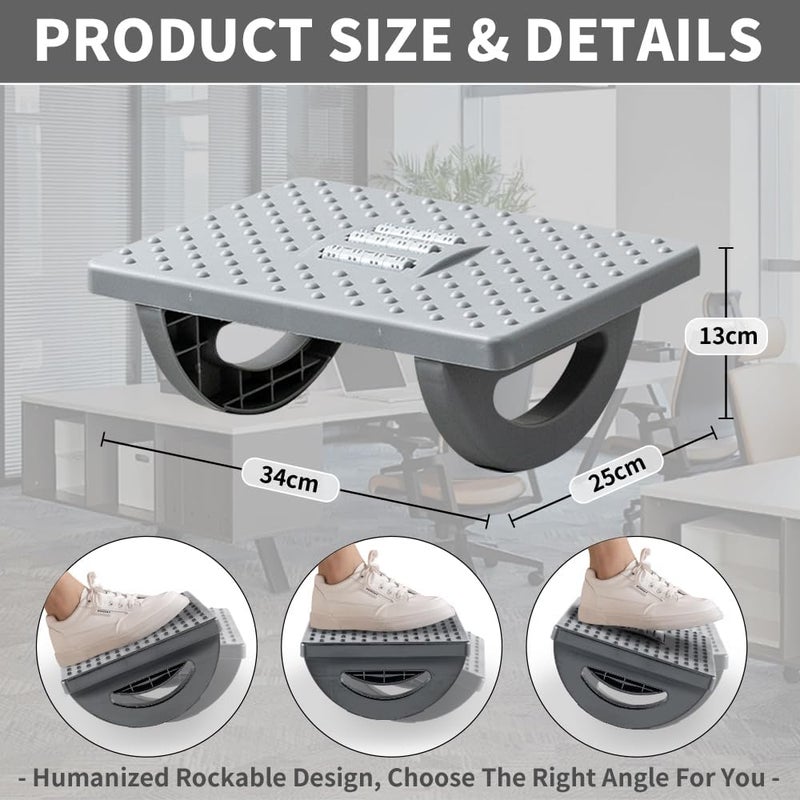 CasaZenith Foot Rest for Under Desk at Work - Ergonomic Foot Stools for Under Office Desk - Rocking Footrest with Roller Massager - Leg Rest for Chair, Computer Gaming - Promote Leg Circulation(Gray) - Image 2